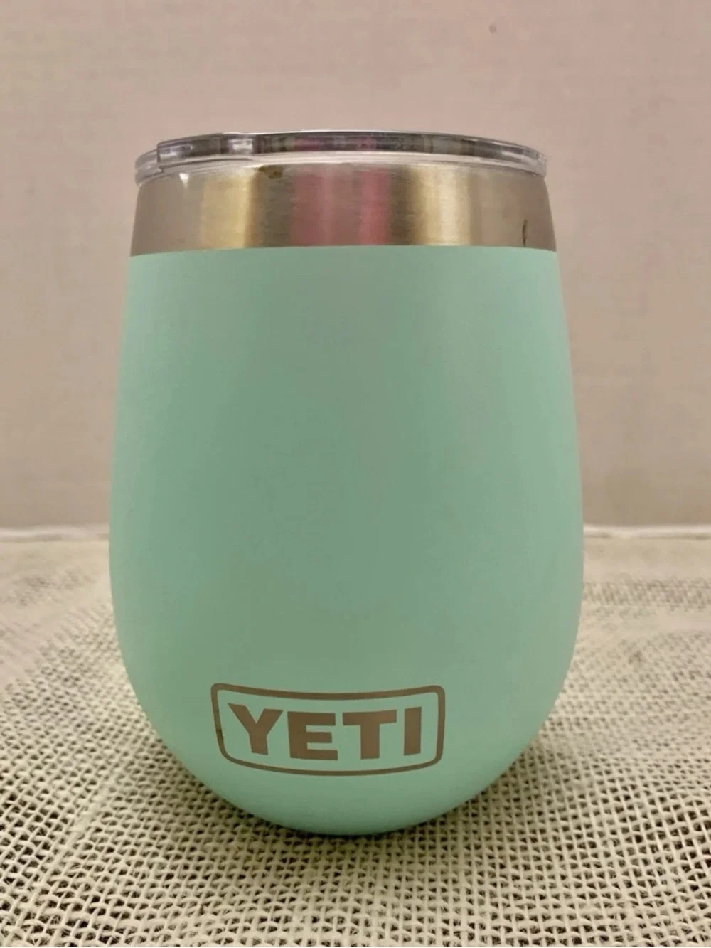 Yeti Mint Green Insulated Tumbler with Silver  Rim 10 oz. With Lid